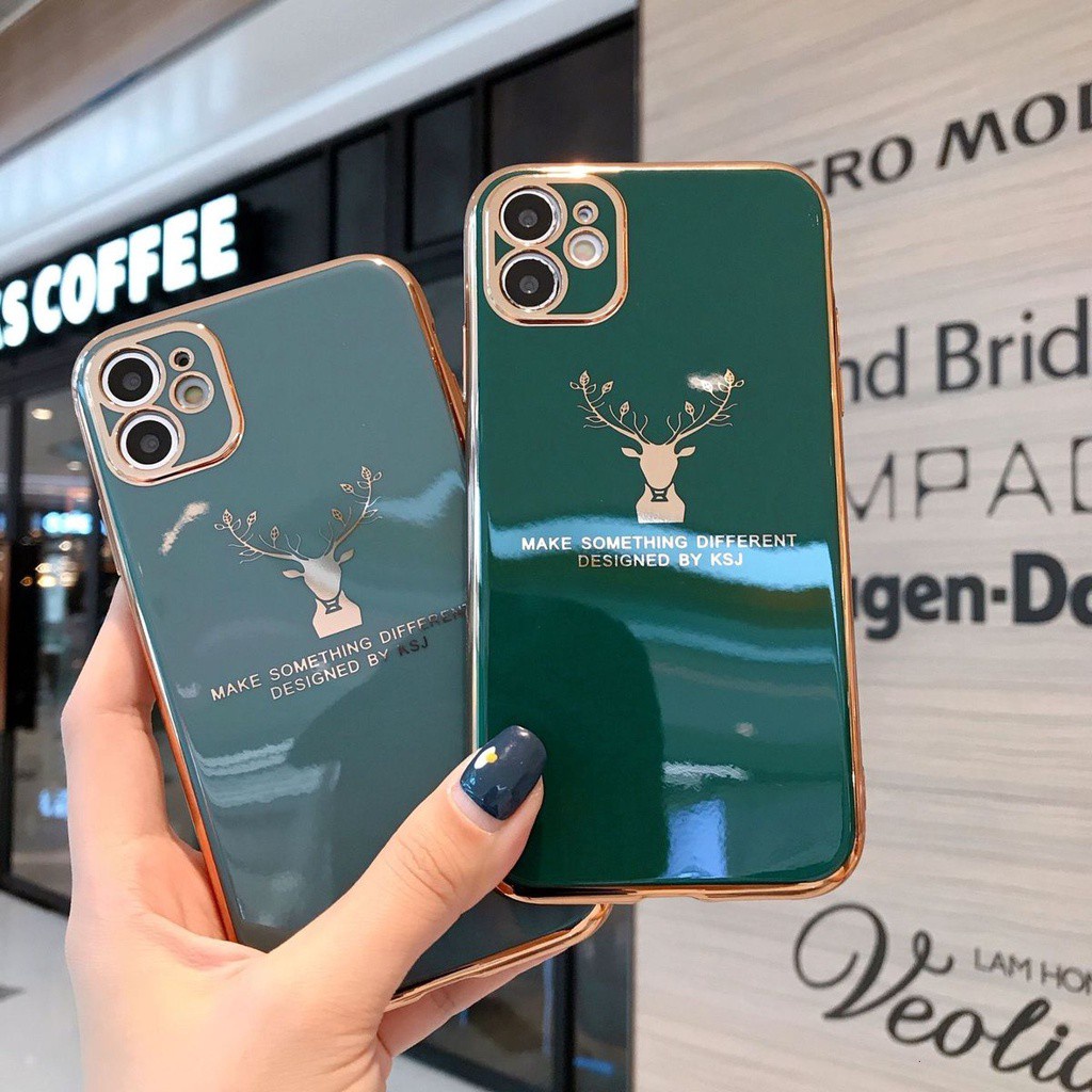 Ốp điện thoại silicon mạ chống rơi hình đầu hươu Milu1 cho iPhone 7 8+ SE X XS XR XSMAX 11 11pro 11promax 12 12promax