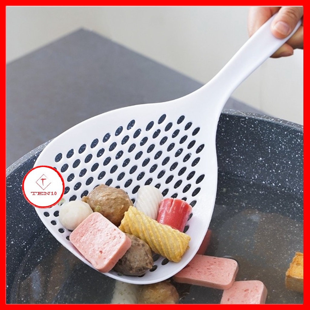 Vá vớt mì bún, đồ ăn dễ dàng cỡ lớn bằng nhựa cao cấp có lỗ thoát nước cán dài chịu nhiệt tốt có lỗ treo