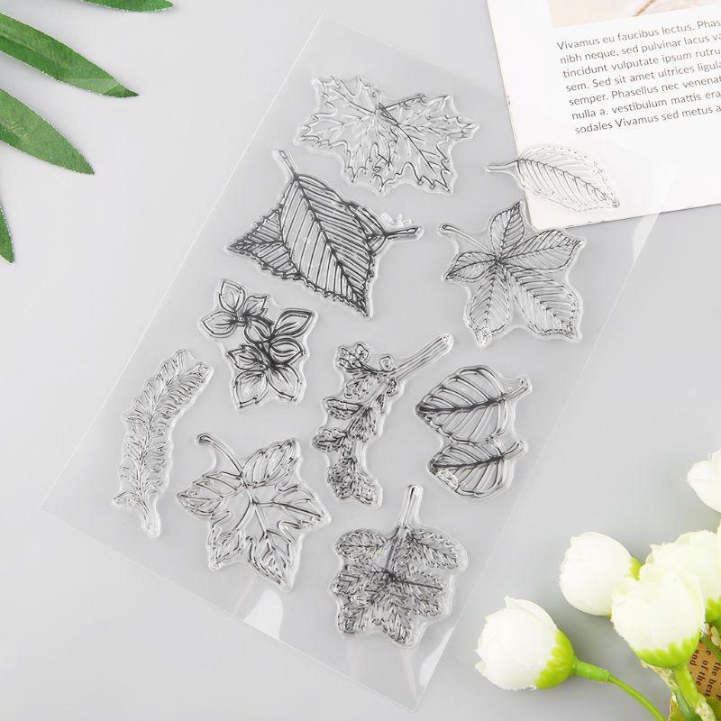 Con dấu silicone trong suốt in chữ Love Leaf dùng trang trí thiệp độc đáo