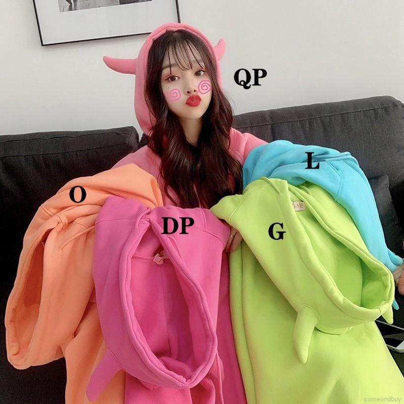 Áo Hoodie Dày Dáng Rộng Màu Trơn Thời Trang Thu Đông Cho Nữ