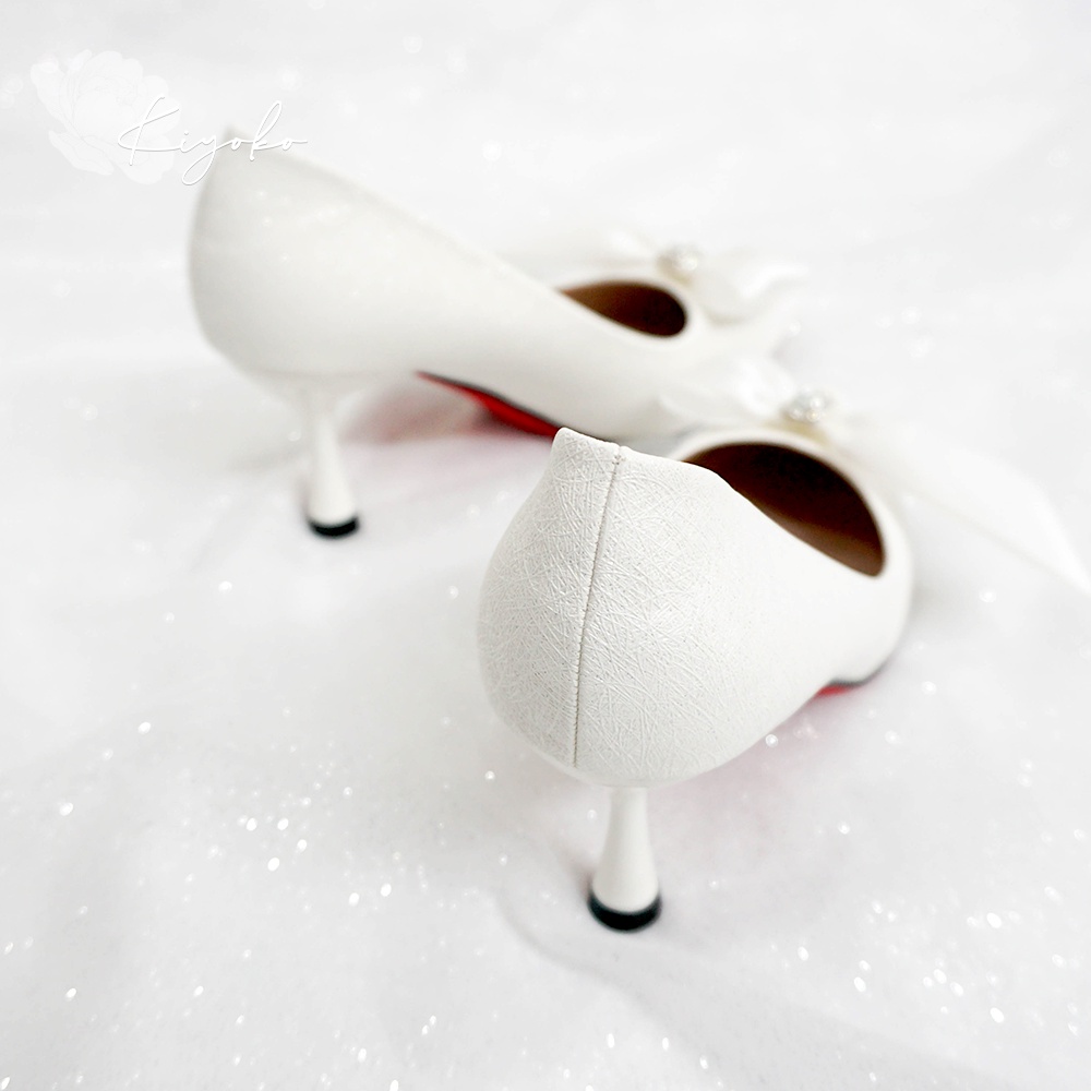 Giày cưới Kiyoko đính nơ satin cách điệu cao 7cm
