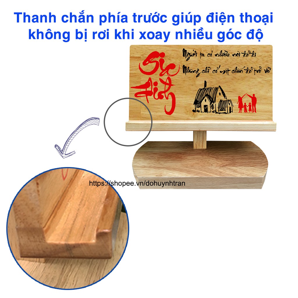 Giá để điện thoại, kệ điện thoại bằng gỗ viết chữ thư pháp