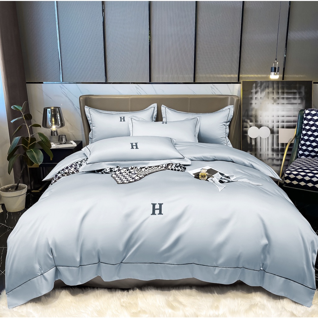 BỘ CHĂN GA GỐI THÊU CHỮ 🅷