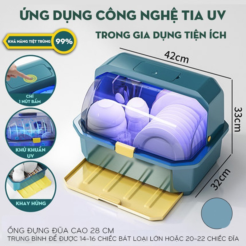 &lt;ảnh thật&gt;Tủ đựng bát đĩa khử trùng bằng tia UV   Giá úp bát có nắp đậy chống bụi bẩn Có Khay Thoát Nước