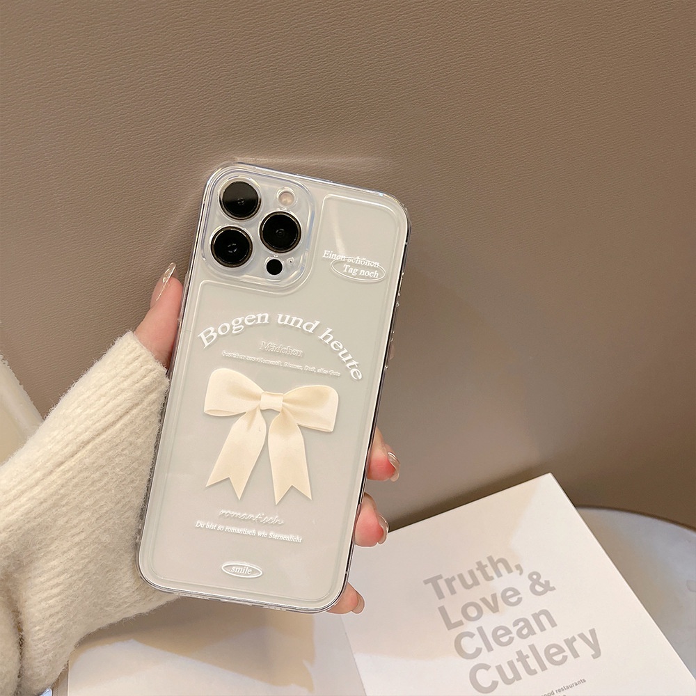 Ốp Điện Thoại tpu Trong Suốt Đính Nơ Lụa Cho iphone 7 8 plus x xr xs 11 12 13 14 15 mini pro max se 2020