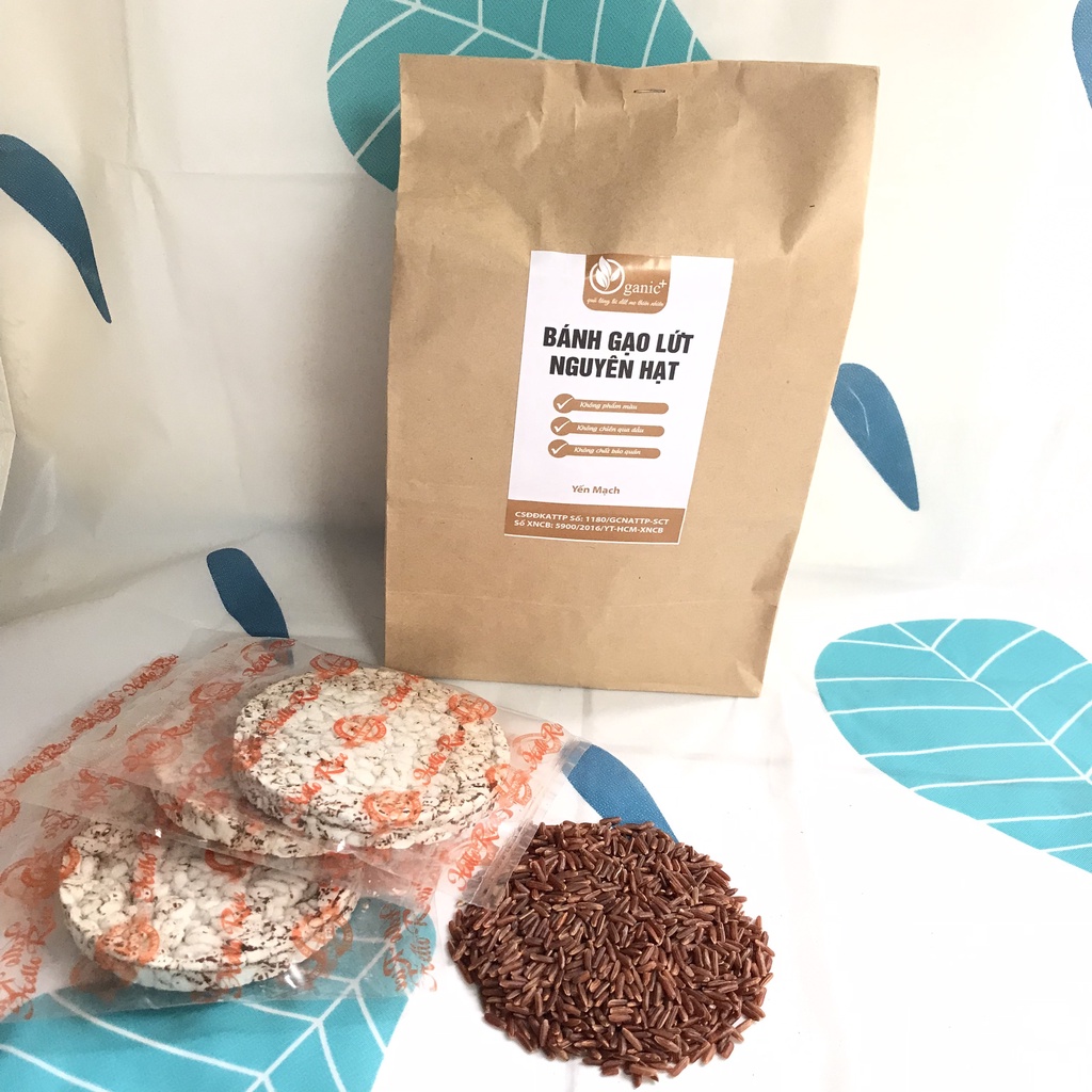 Bánh gạo lứt nguyên hạt, bánh thực dưỡng eatclean nguyên cám không chiên (vị tím than, huyết rồng, yến mạch)