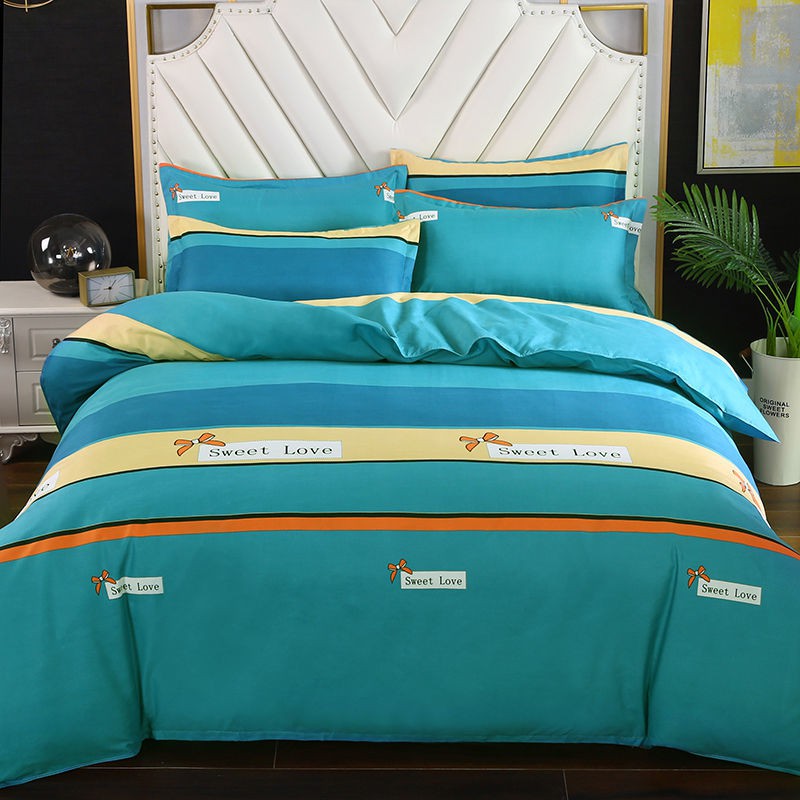 ☃✶✎100% cotton bốn mảnh chăn bông trải giường dày dặn ký túc xá sinh viên chà nhám đơn giản bộ đồ ba mảnh đơn đôi