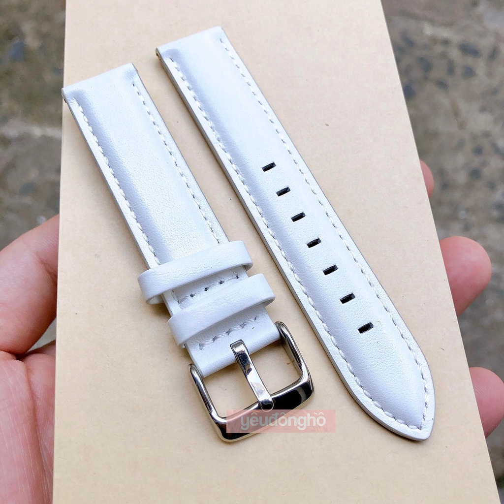 Dây da trơn màu trắng thay thế cho đồng hồ [Tặng kèm Hộp gỗ, tool thay dây, chốt lắp dây]