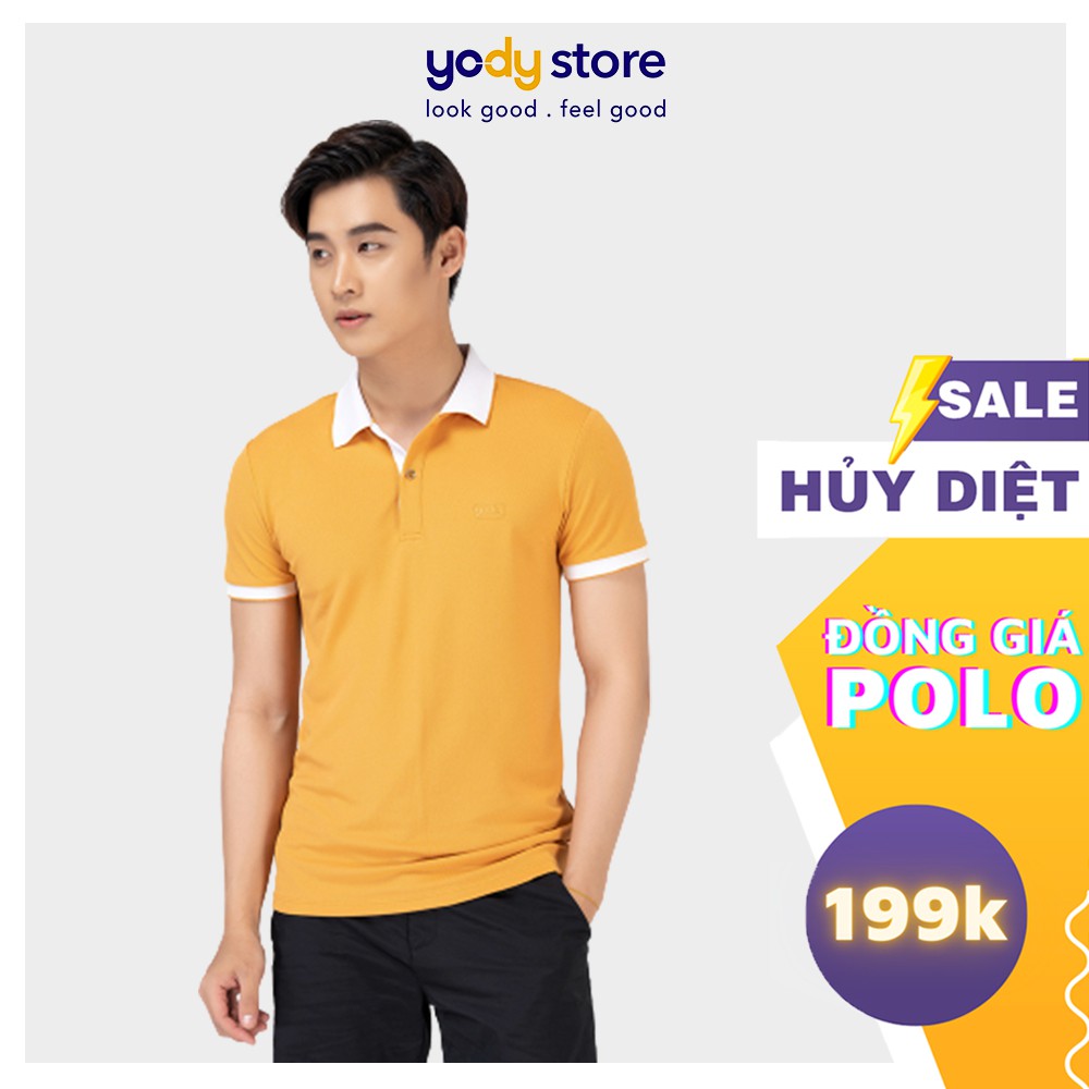 Áo Polo Nam Cafe Phối Nẹp YODY, Áo Thun Nam Có Cổ Chất Liệu Cao Cấp - Mã APM3635