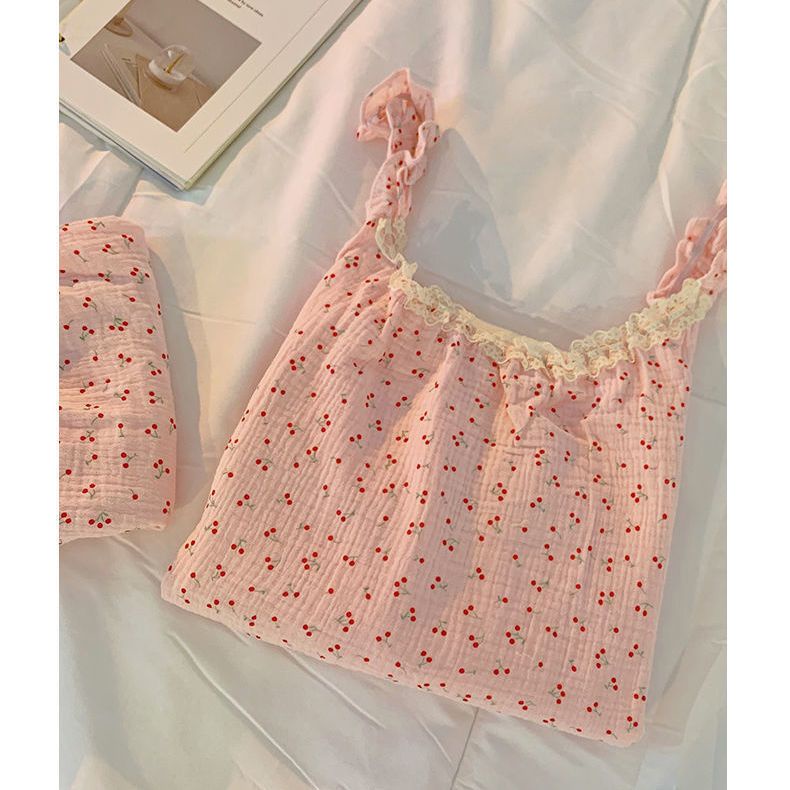 Jiashucheng Bộ Đồ Ngủ Áo Sát Nách Phối Quần Short Mỏng Màu Sắc Ngọt Ngào Phong Cách Hàn Quốc Thời Trang Mùa Hè Cho Nữ