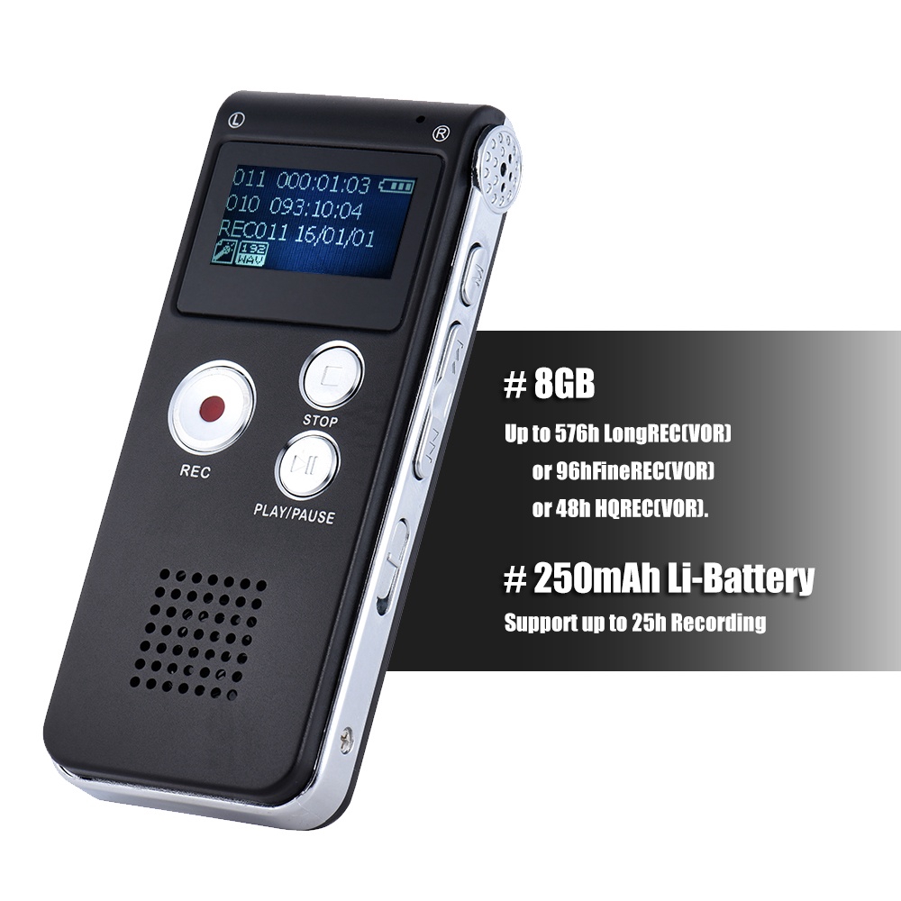 Situ Audio Recorder SK-012 8GB Smart Voice Audio Dictaphone MP3 Music Player Sound Recording Long Record Time about 280 hours Powerful magnet Clip LED Light
