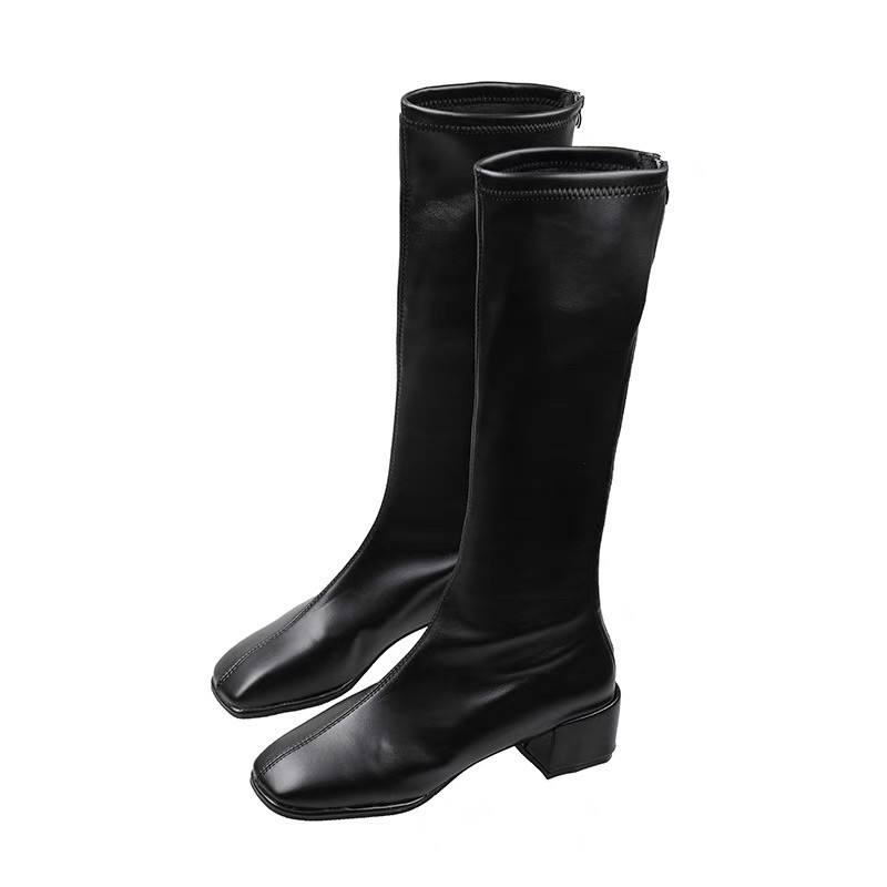 Giày bốt da trơn cổ cao chất mềm, Bốt đùi cao cổ da trơn đế vuông siêu sang chảnh | BigBuy360 - bigbuy360.vn