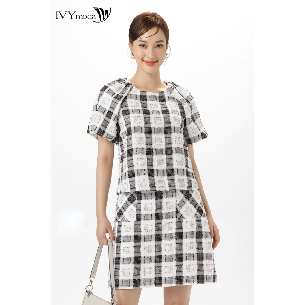 Chân váy kẻ vải nổi IVY moda MS 31B8790