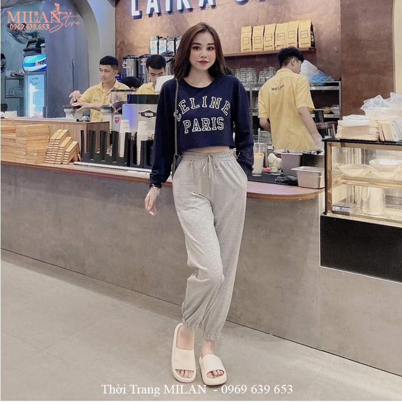 Quần jogger bo gấu cạp chun dây rút dáng quần nỉ bom ống rộng bo ống vải da cá mặc thể thao dục gym ở nhà màu thu đông