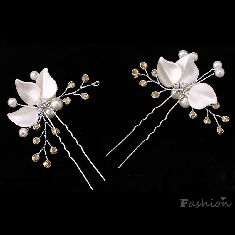 Set 2 Trâm Cài Tóc Hình Hoa Đính Ngọc Trai Giả Xinh Xắn Cho Cô Dâu