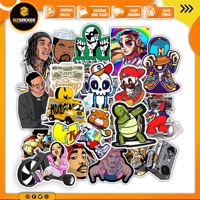 Sticker Hiphop Chống Nước Dán Mũ Bảo Hiểm Ván Trượt Điện Thoại Laptop | STK45 | Hình Dán Trang Trí Cắt Sẵn Dễ Bóc Dán