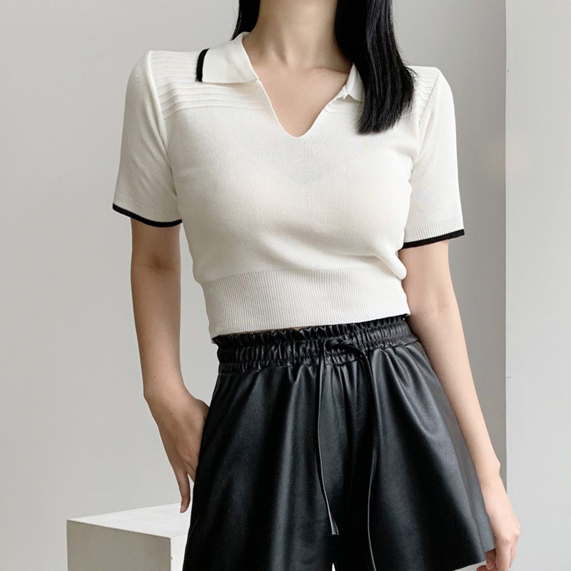 Áo Sweater Tay Ngắn Thiết Kế Đơn Giản Phong Cách Retro Cho Bạn Gái