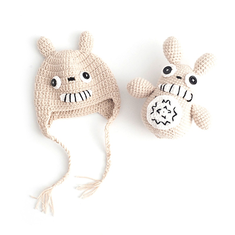 Set 2 Mũ Beanie Dệt Kim Đính Tai Thú Dễ Thương Làm Phụ Kiện Chụp Ảnh Cho Bé Sơ Sinh