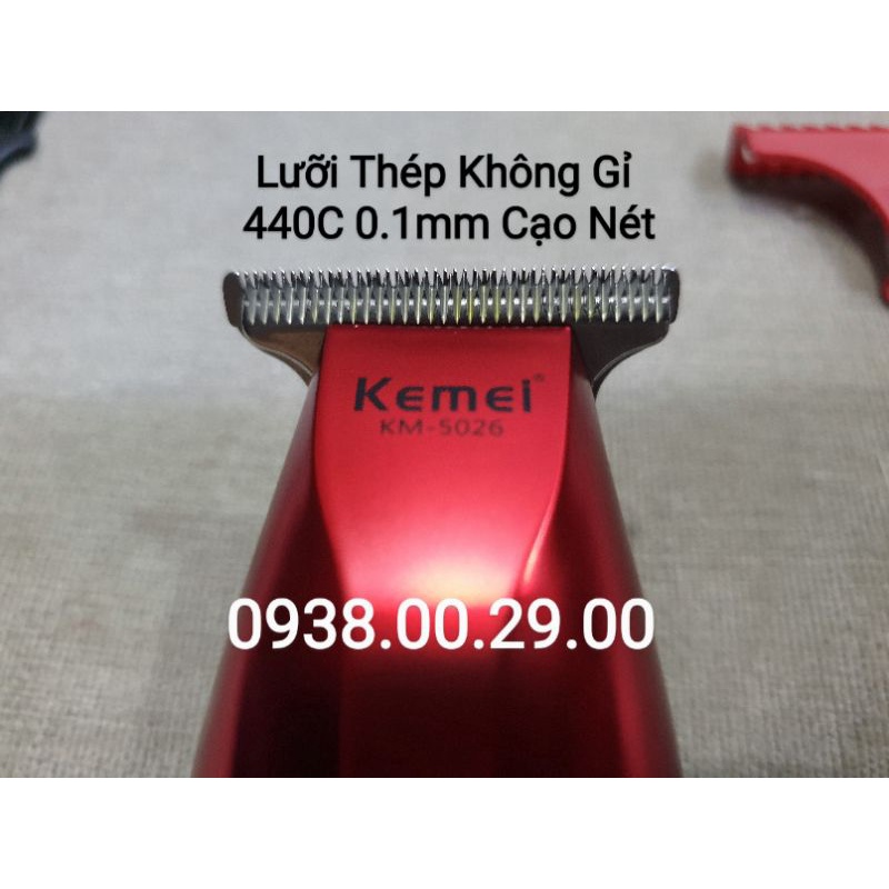 Tông Đơ Cạo Viền Chính Hãng Kemei 5026 Lưỡi Thép T-Blade 440C Siêu Bén.(Ảnh thật)