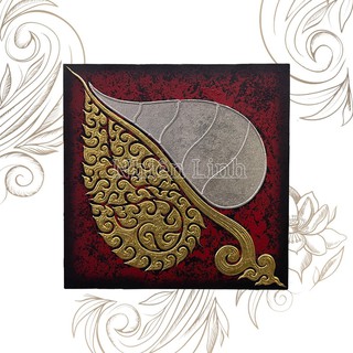 Tranh treo tường, treo trang trí, vẽ tay thủ công 3D, chất liệu vải 60x60cm ( tranh phòng thờ ) Hình cái lá bồ đề