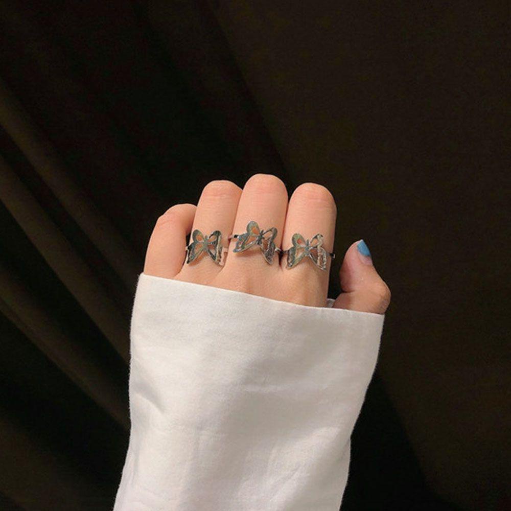 Nhẫn Hình Bướm Bằng Thép Không Gỉ Có Thể Điều Chỉnh Phong Cách Harajuku Cổ Điển