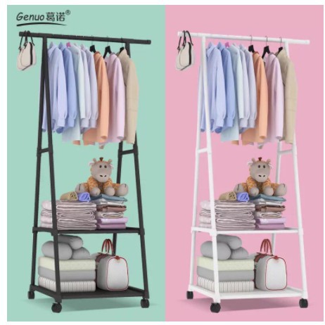 Kệ Treo Quần Áo Chữ A Có Bánh Xe Kim Loại 3 Tầng 2 Ngăn, Khung Sắt Sơn Tĩnh Điện Chắc Chắn- Charm'shop