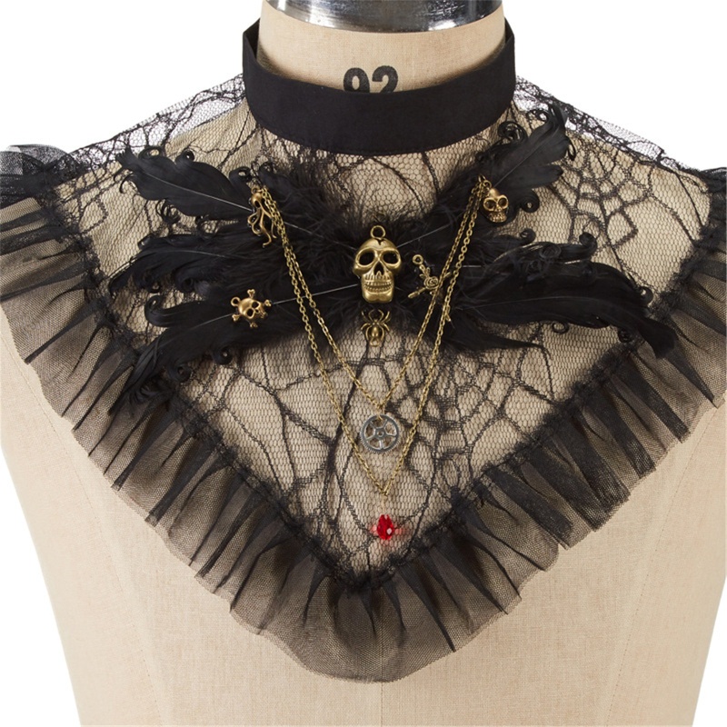 Áo Cổ Lọ Nhún Bèo Màu Đen Phong Cách Steampunk Cho Nữ