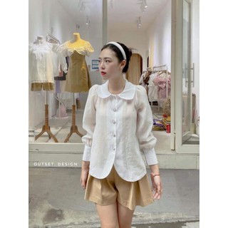(Hot) Áo Sơ Mi Trắng Cổ Sen Khuy Ngọc
