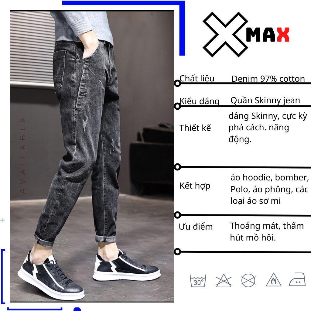 Quần jean nam skinny chất bò cao cấp co giãn 4 chiều cực đẹp rin trơn hottrend hàn quốc Xmax B037