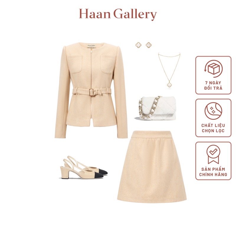 Set áo khoác Doumo Cashmere Jacket và chân váy Doumo Cashmere HAAN GALLERY nhẹ nhàng thanh lịch