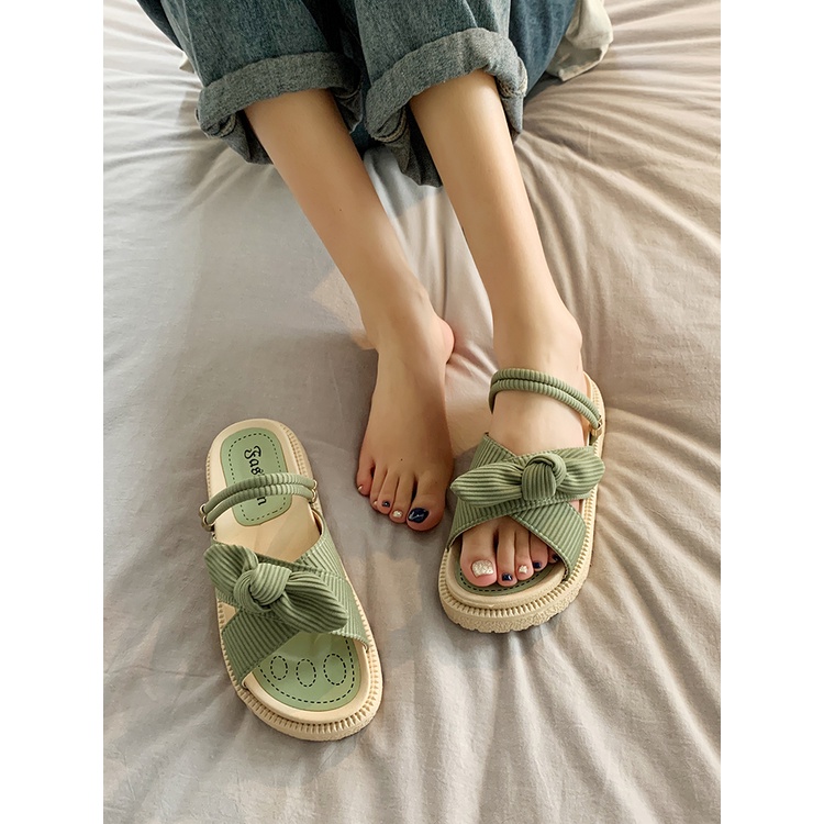 DÉP SANDAL HAI QUAI NƠ ĐỘN ĐẾ BÁNH MÌ NỮ TÍNH ẢNH THẬT