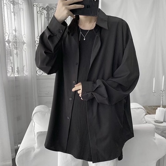 Áo Sơ Mi Lụa Mỏng Tay Dài Màu Trơn Dáng Rộng Thời Trang Xuân Hè Cho Nam Giới Size S-2XL