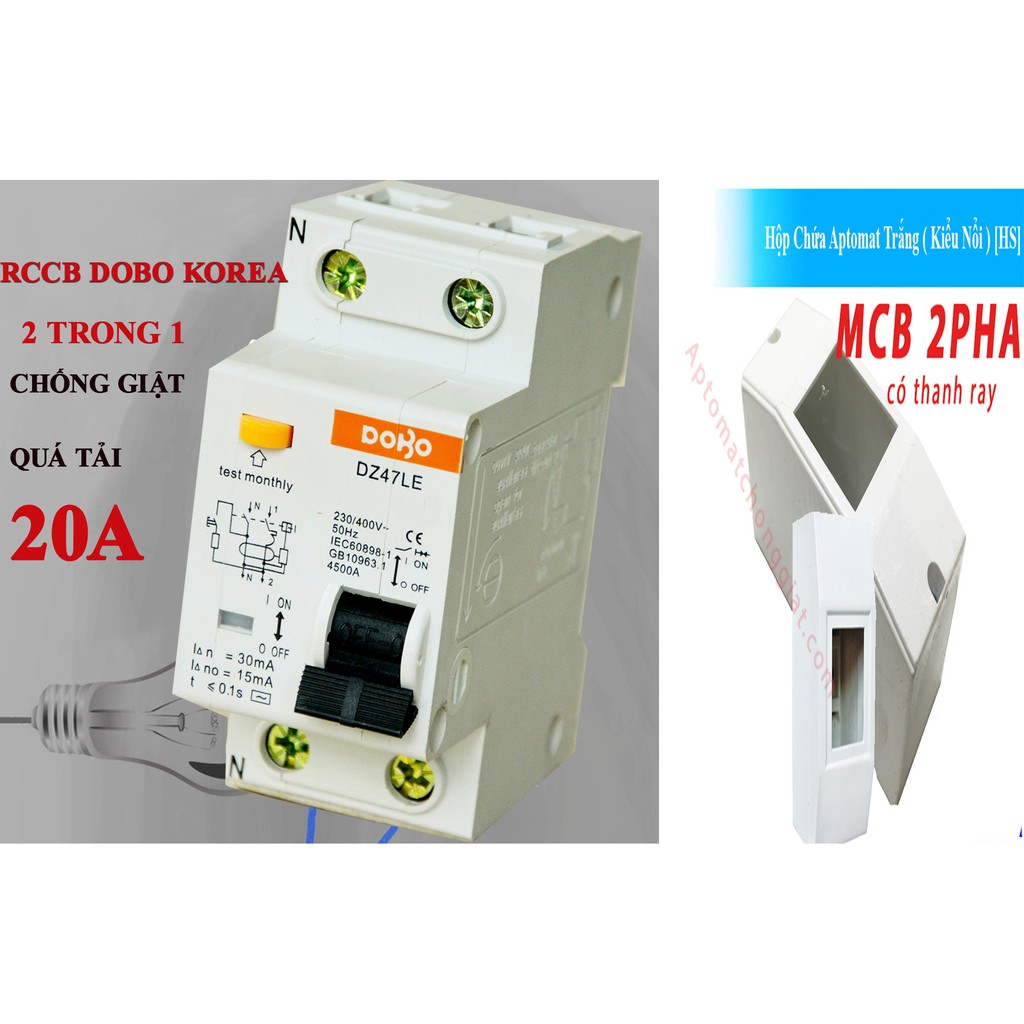 Cầu dao Chống Giật 2P 16A - 20A - 25A 30mA RCCB DOBO KOREA đa năng - siêu nhạy - test giật trực tiếp