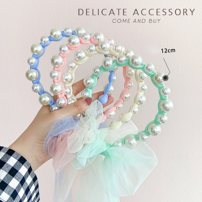 Băng Đô Công Chúa Phối Lưới Đính Ngọc Trai Xinh Xắn Cho Bé Gái