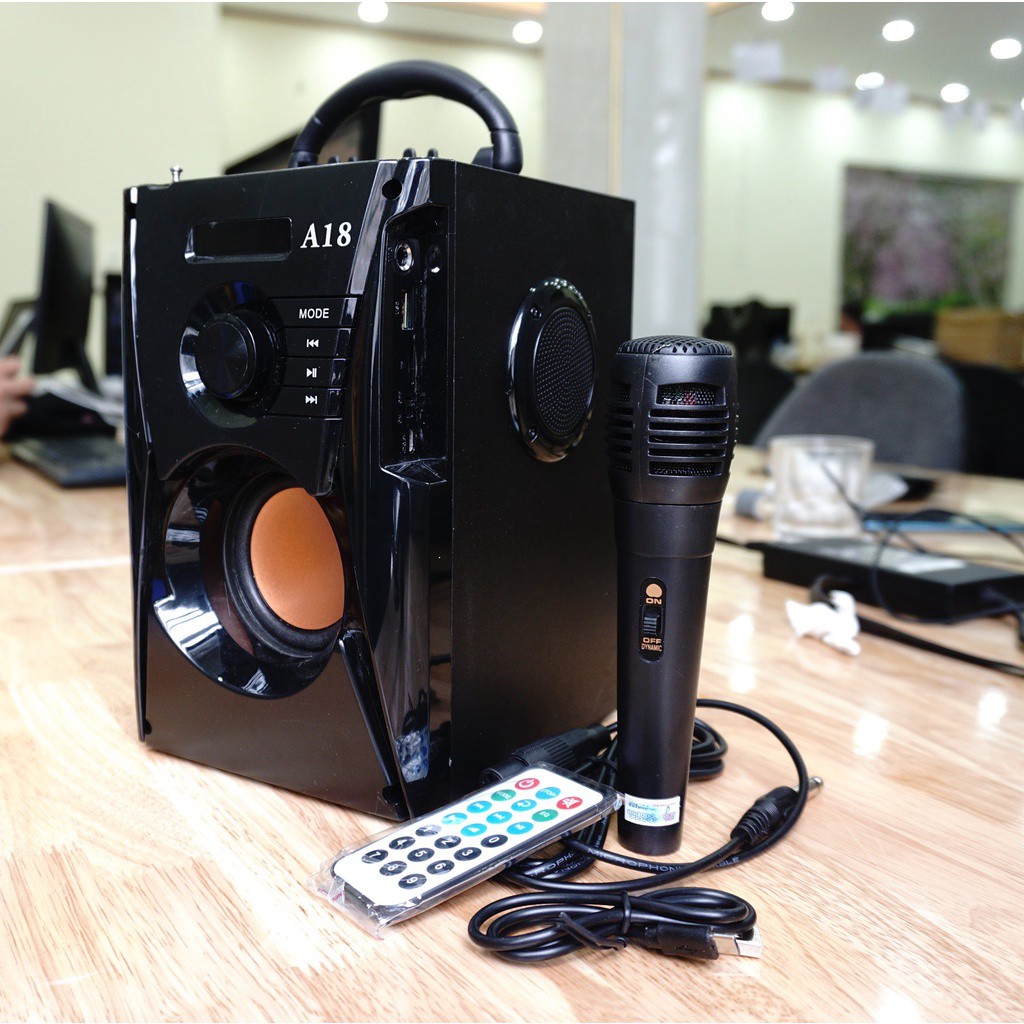 Loa bluetooth A18, Loa Karaoke tặng kèm mic siêu chất bass cực đỉnh cho âm thanh sống động