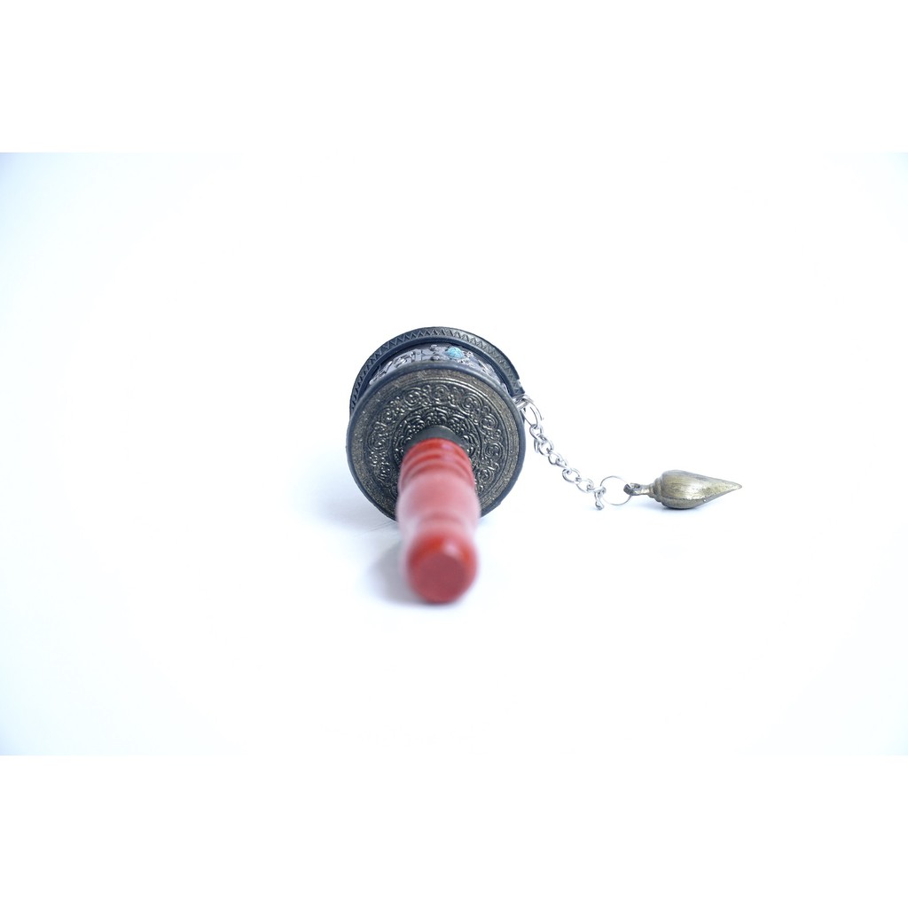 Bánh xe Mani Kinh Luân cầm tay xoay Tây Tạng mạ xám cầu bình an - Cao 11cm | BigBuy360 - bigbuy360.vn