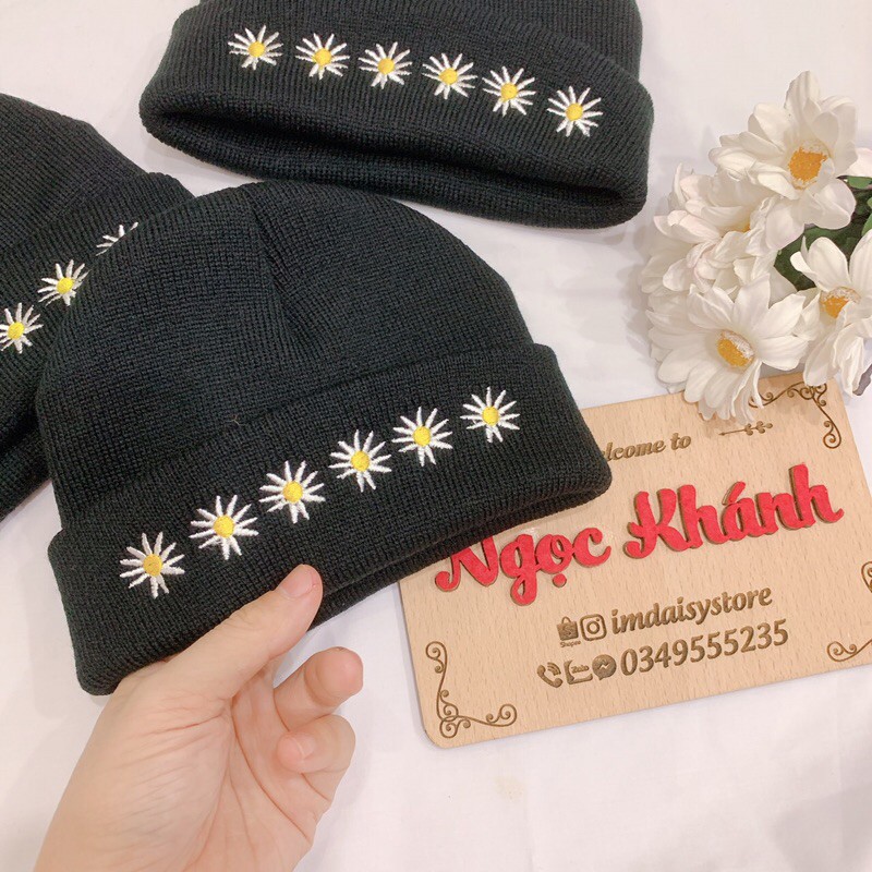 Mũ len thêu hoa cúc Gdragon GD (ảnh thật kèm video)