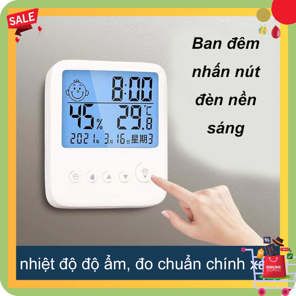 Nhiệt Ẩm Kế Điện Tử Trong Nhà Đo Độ Ẩm Chính Xác, Hiển Thị Thời Gian, Thích Hợp Cho Phòng Khách Phòng Bé Tặng Pin