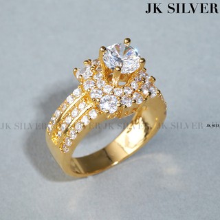 Nhẫn nữ mặt vuông viền đá mạ vàng cao cấp JK Silver nhan498