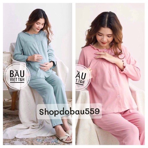 Bộ bầu và sau sinh Dài Tay 2 chức năng chất cotton cài cúc thật cực kì tiện lợi cho mẹ bầu từ 45 - 68kg