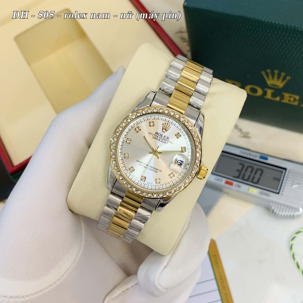 [rolex nam] Đồng hồ nam nữ Rolex - unisex viền đá dây kim loại chống nước DH505 ngochang108