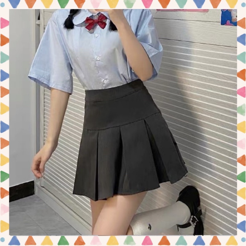 Chân váy xếp ly ngắn bản to màu xám phong cách Hàn Quốc M0149