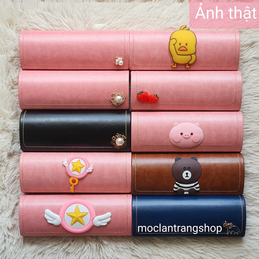 Hộp đựng kính cute vỏ da nam châm Sakura, dâu tây, heo vịt nhiều màu. Hộp đựng kính maruko cho bé màu hồng trẻ em
