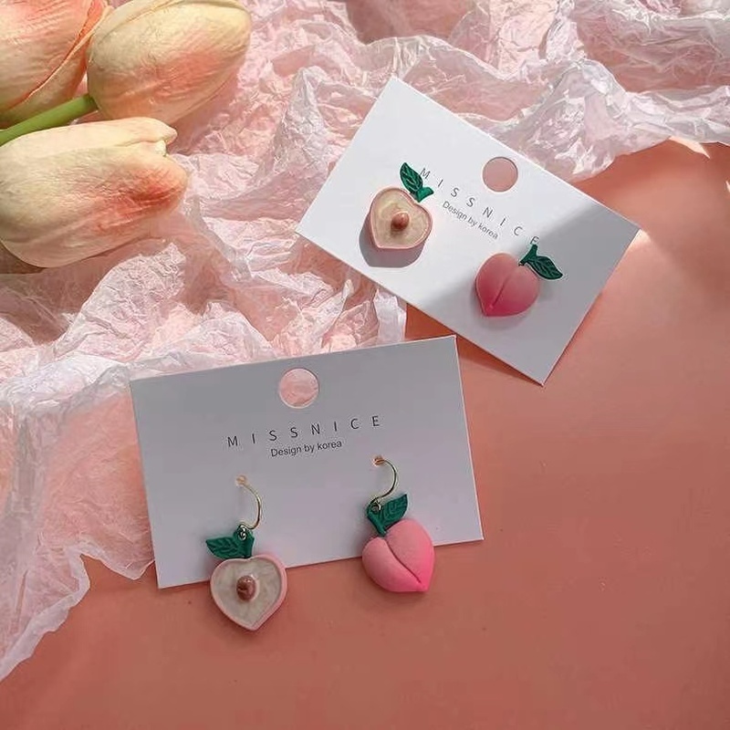 2 Đôi Bông Tai Hình Quả Đào S925 Dễ Thương
