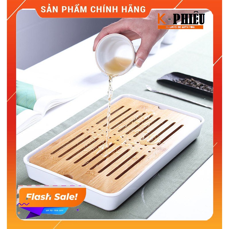 Khay trà bàn trà gỗ có mâm hứng nước tiện lợi tinh tế nhiều kích thước TTU75398- Tặng Khăn rằn san hô thấm hút 2 mặt dày