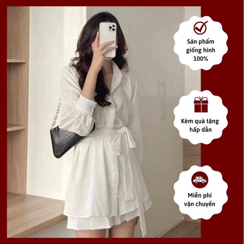 Set sơ mi chân váy nữ thắt eo năng động phong cách chất mịn mát