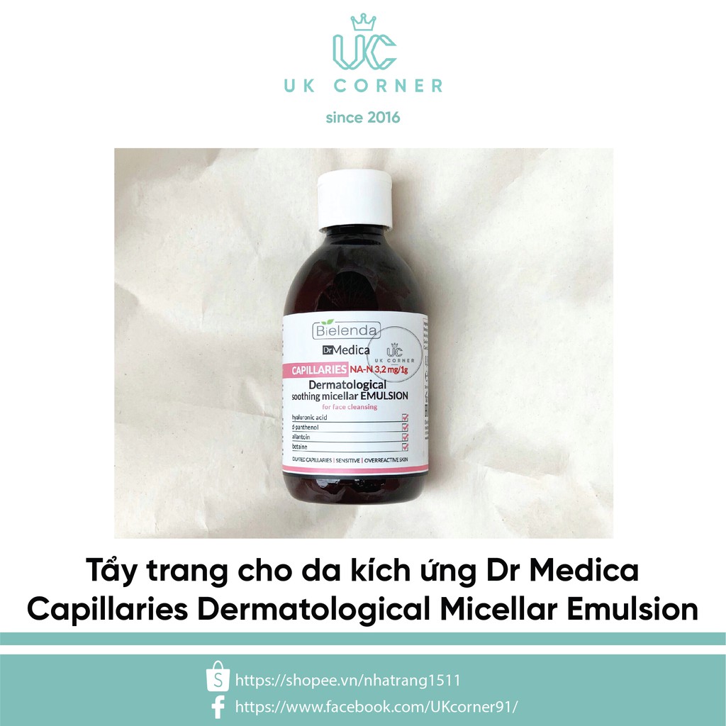 Tẩy trang cho da kích ứng Dr Medica Capillaries Dermatological Micellar Emulsion