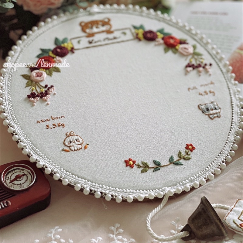 DIY bộ Kit tự thêu tay embroidery IN DẤU CHÂN TAY cho trẻ lưu giữ kỉ niệm trang trí thôi nôi full month ý nghĩa lenmade