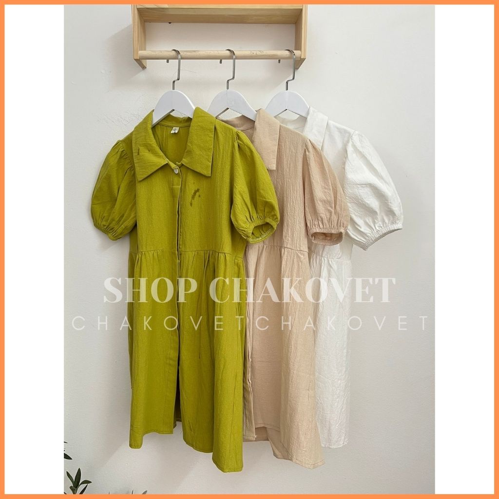 Đầm nữ tiểu thư bánh bèo V8327 Váy sơ mi dáng babydoll tay bồng style Hàn Quốc thích hợp mặc đi làm, đi chơi cực hot