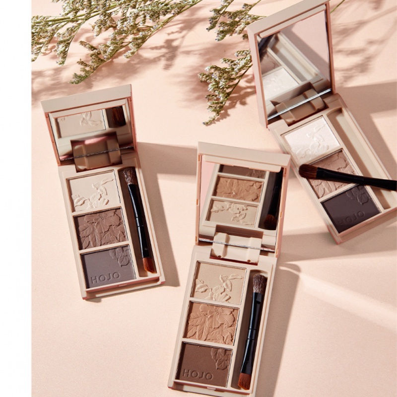 [Hàng mới về] Bảng phấn trang điểm lông mày 3 màu kèm cọ và gương HOJO tiện dụng